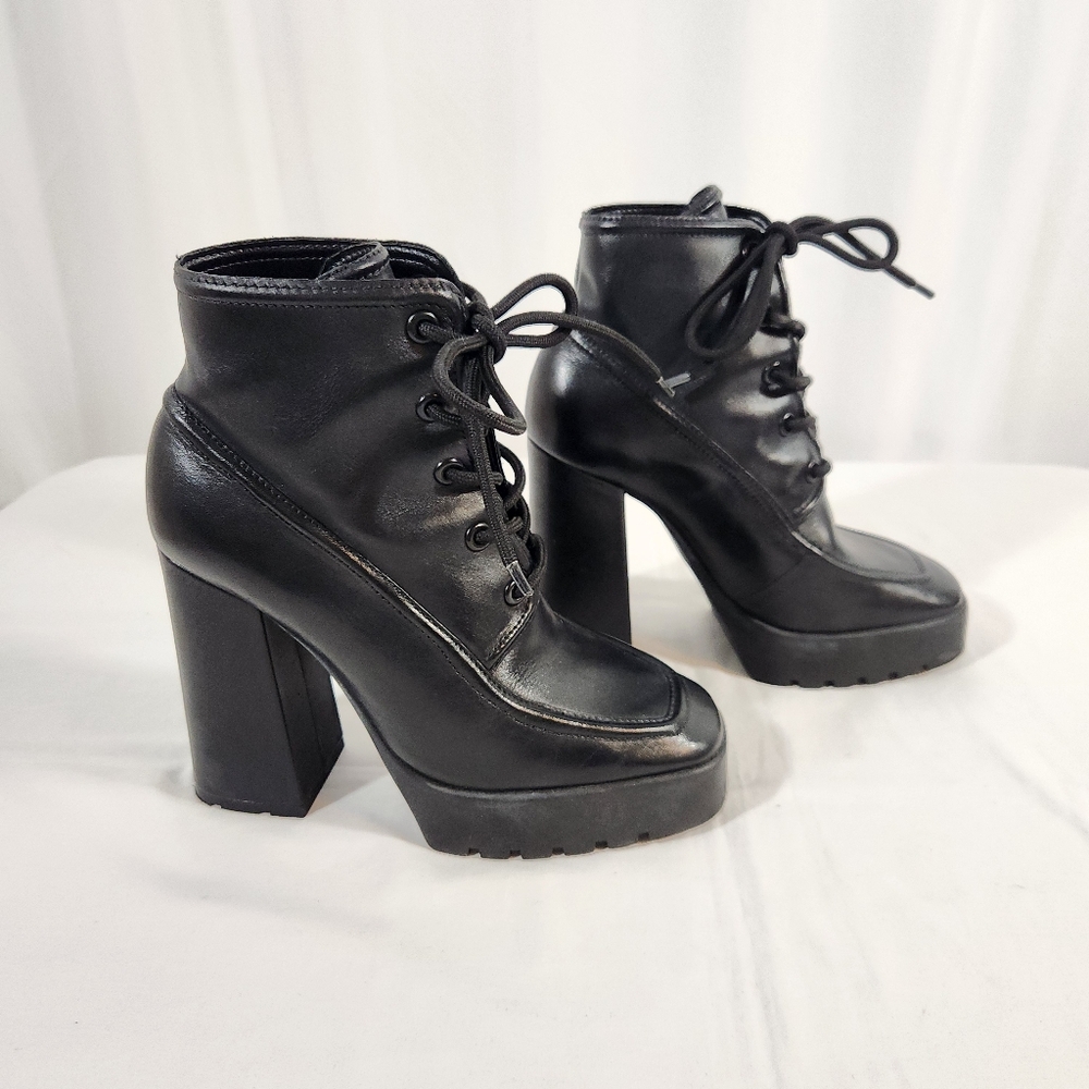 Schutz Black Taliani Leather Lace Up Platform Boots Size 9 - Picture 4 of 13